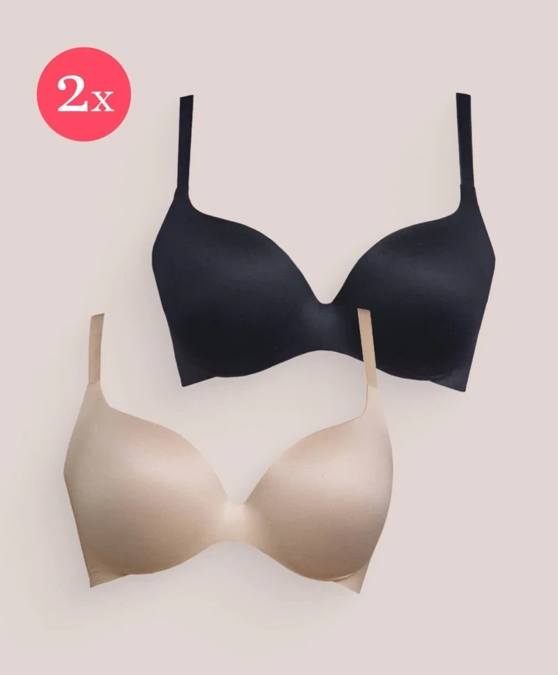 2x Soutien-gorge T-Shirt Royal Fit, couleur Noir et Fumee