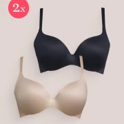 2x Soutien-gorge T-Shirt Royal Fit, couleur Noir et Fumee