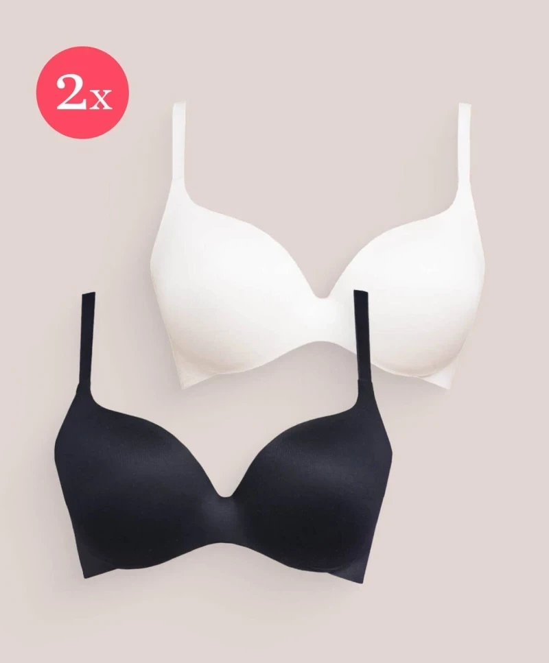2x Royal Fit T-Shirt Bra, color Black & Sunkiss