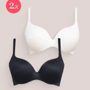 2x Royal Fit T-Shirt Bra, color Black & Sunkiss