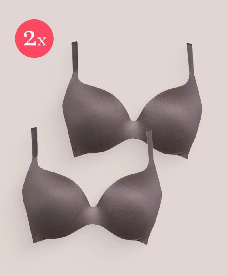 2x Royal Fit T-Shirt Bra, color Glacier Grey