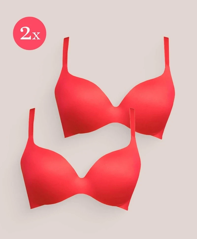 2x Royal Fit T-Shirt Bra, color Scarlet Red